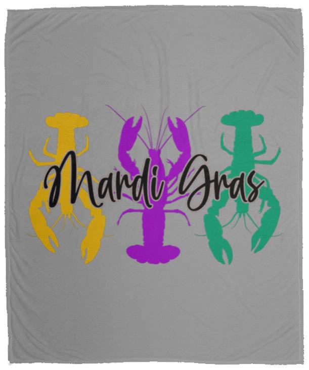 Crawfish Trio Mardi Gras Fleece Blanket - 50x60