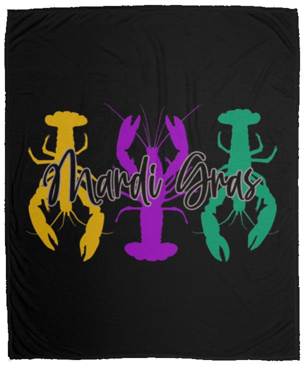 Crawfish Trio Mardi Gras Fleece Blanket - 50x60