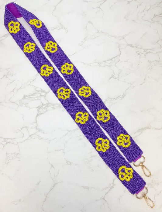 Beaded Purse Strap - Purple & Gold Paw Print