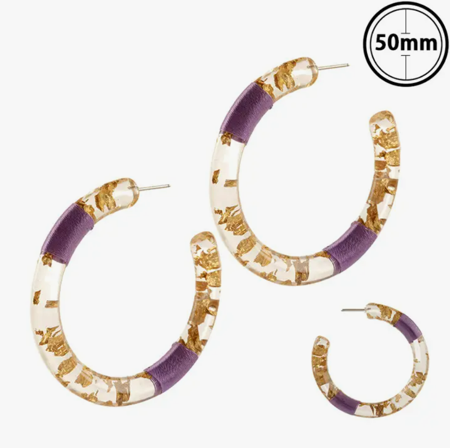 Clear Acrylic Gold Fleck Hoop (Purple)