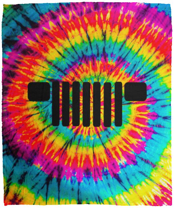 Tie Dye Jeep Grill - Square Headlights VPM Cozy Plush Fleece Blanket - 50x60