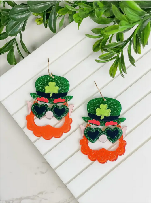 Glittery Leprechaun Acrylic Dangle Earrings