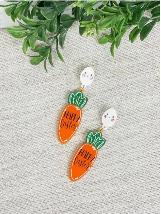 'Happy Easter' Carrot Dangle Earrings