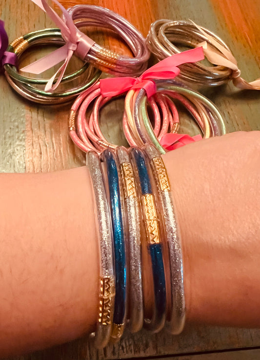 Tube Bangles Set of 5 (Blue & Silver Metallic)