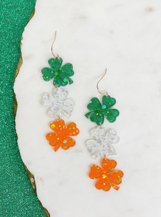 Irish Flag Clover Dangle Earrings